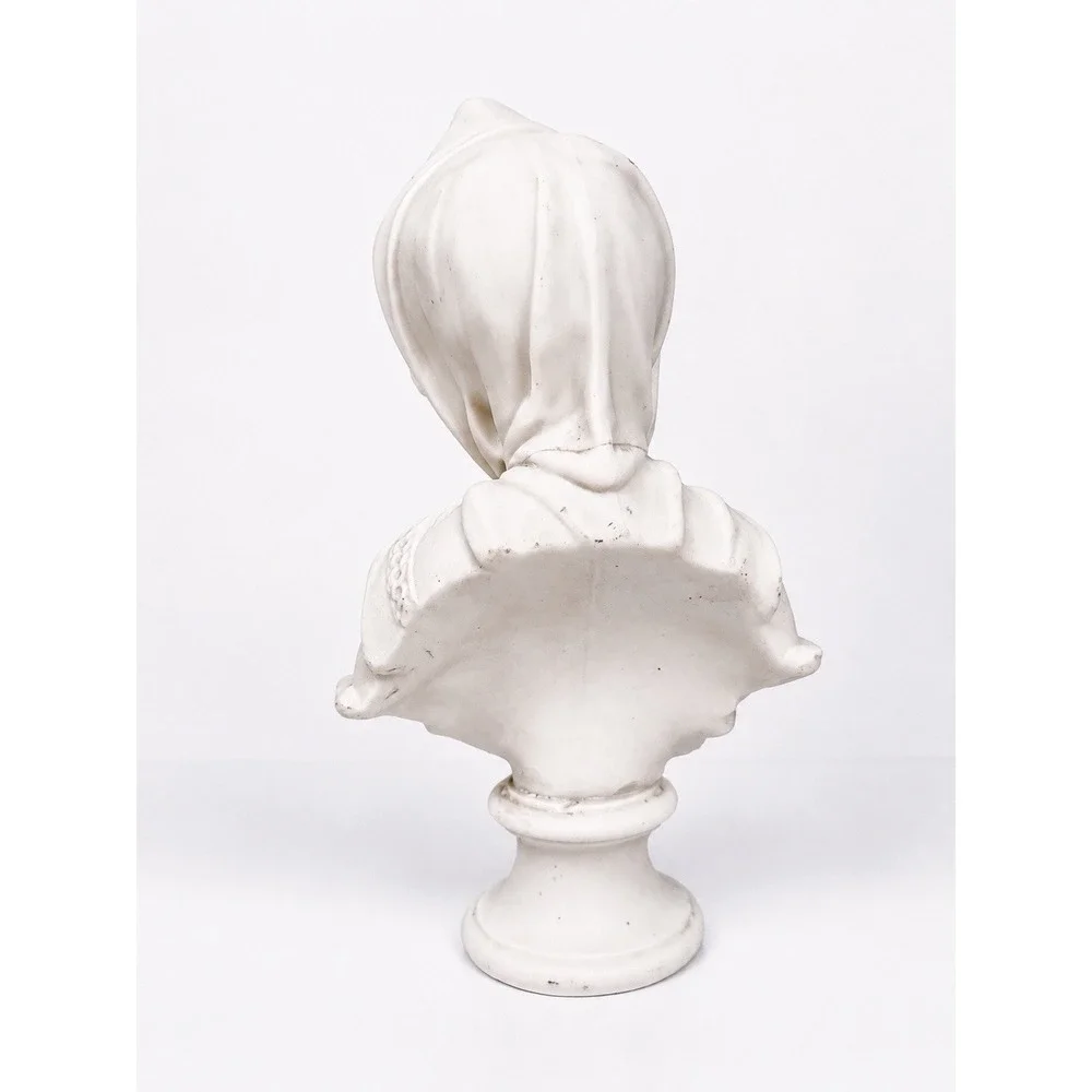 Vintage Victorian Parian Girls Bust In Bonnet Ivory White 9